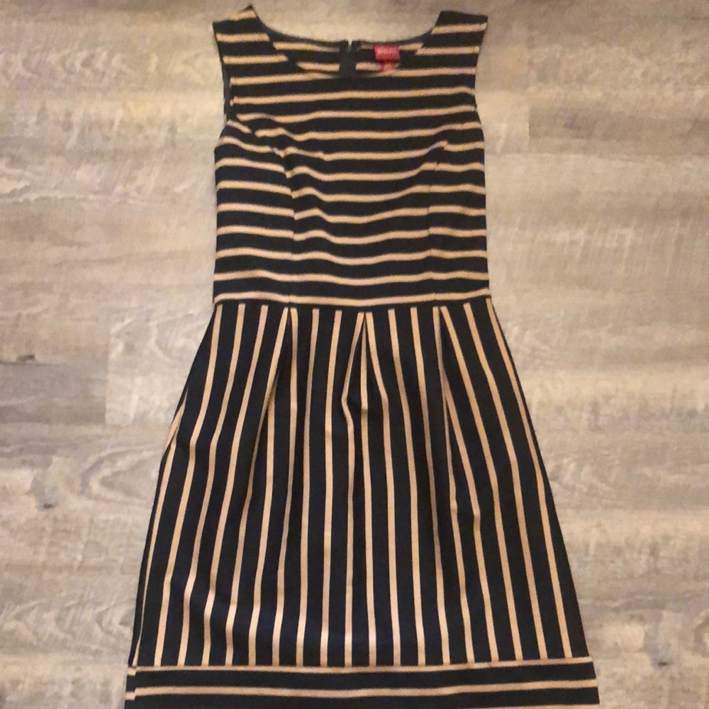 Merona Black and Tan Pleated Fit and Flare Midi Dress